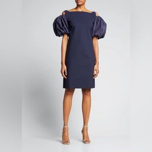 Chiara Boni La Petite Robe Puffed Taffeta-Sleeve Boat-Neck Dress Navy Size M